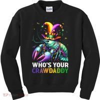 Funny Mardi Gras Whos Your Crawdaddy Crawfish Jester Beads Kids Sweatshirt thumb 0
