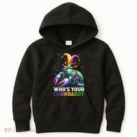 Funny Mardi Gras Whos Your Crawdaddy Crawfish Jester Beads Kids Hoodie thumb 0