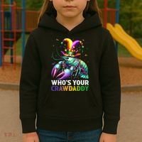Funny Mardi Gras Whos Your Crawdaddy Crawfish Jester Beads Kids Hoodie thumb 3