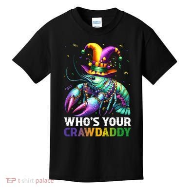 Funny Mardi Gras Whos Your Crawdaddy Crawfish Jester Beads Kids T-Shirt