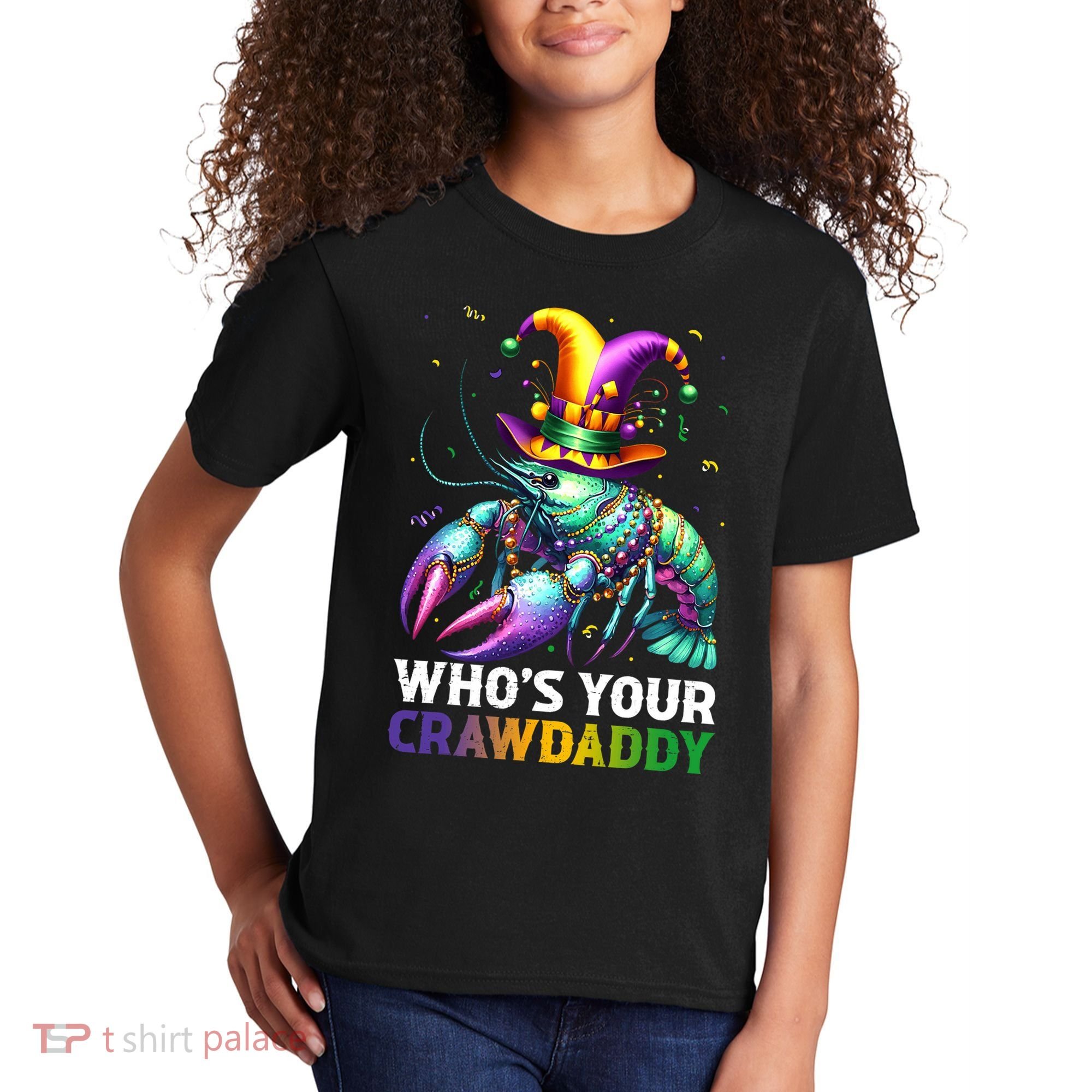 Funny Mardi Gras Whos Your Crawdaddy Crawfish Jester Beads Kids T-Shirt