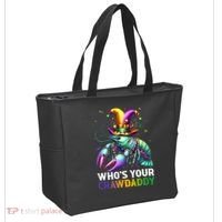 Funny Mardi Gras Whos Your Crawdaddy Crawfish Jester Beads Tote Bag thumb 2