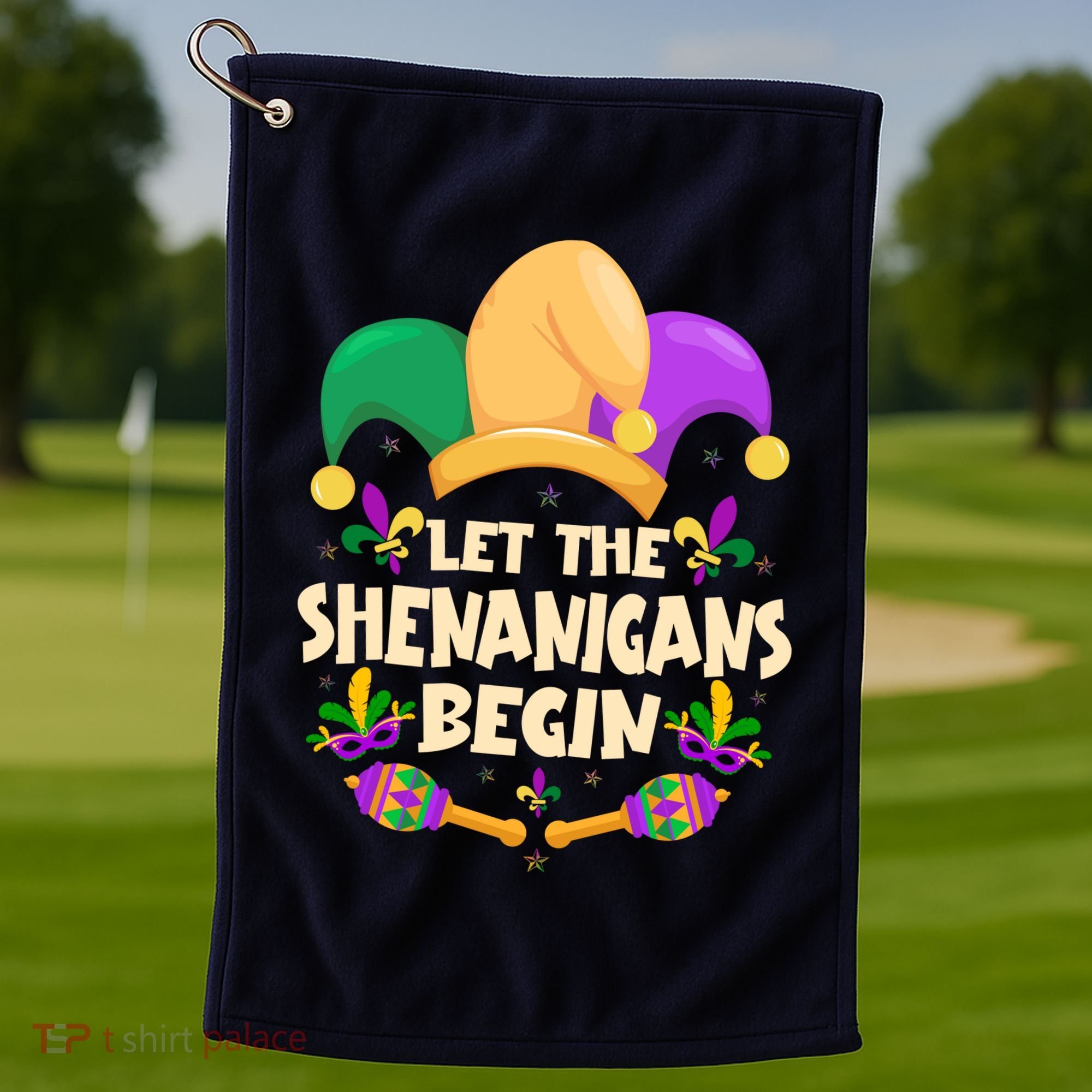 Funny Mardi Gras Let The Shenanigans Begin Golf Towel