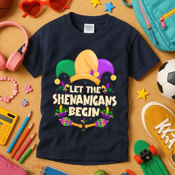Funny Mardi Gras Let The Shenanigans Begin Kids T-Shirt