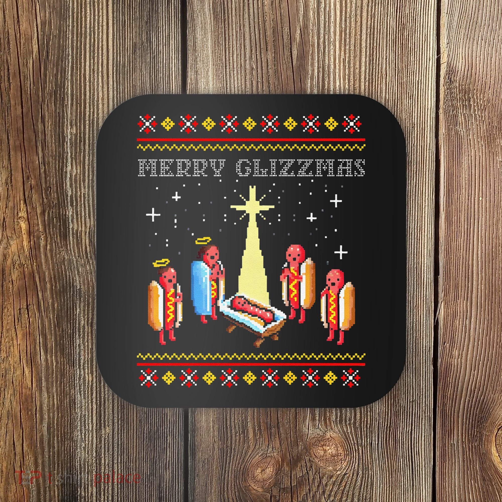 Funny Merry Glizzmas Tacky Merry Christmas Hot Dogs Coaster