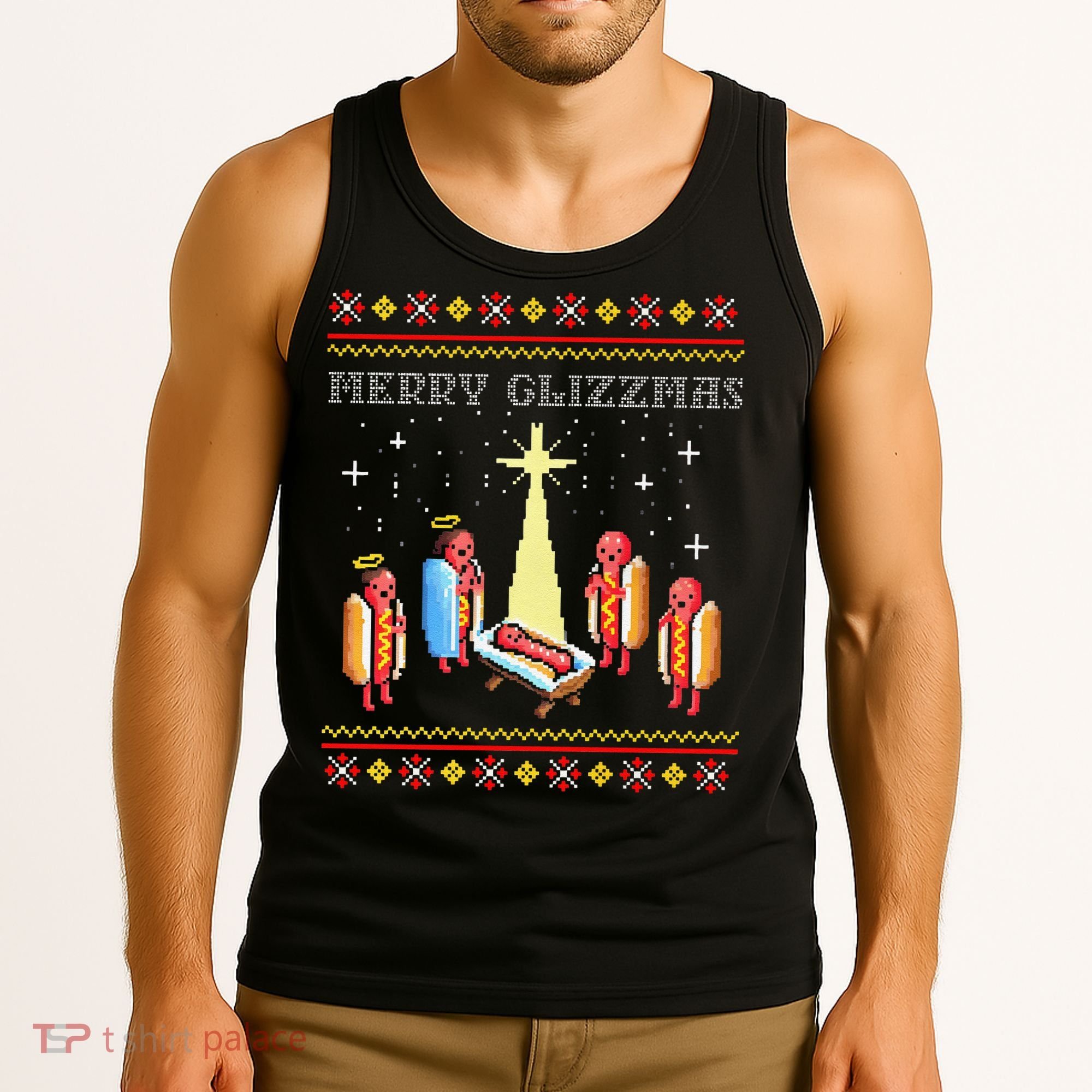 Funny Merry Glizzmas Tacky Merry Christmas Hot Dogs Tank Top