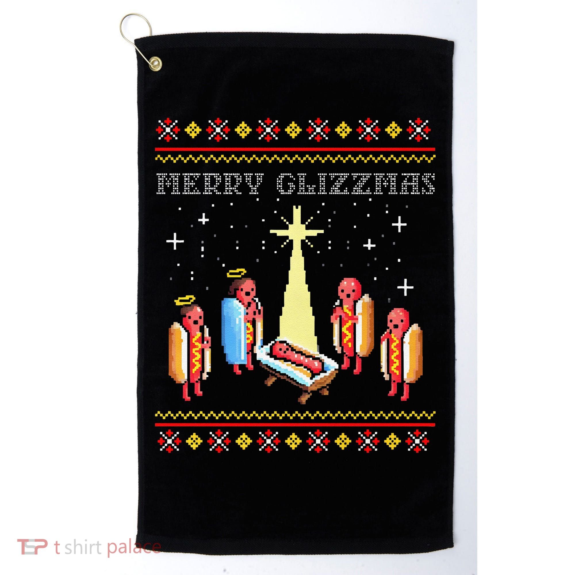 Funny Merry Glizzmas Tacky Merry Christmas Hot Dogs Golf Towel