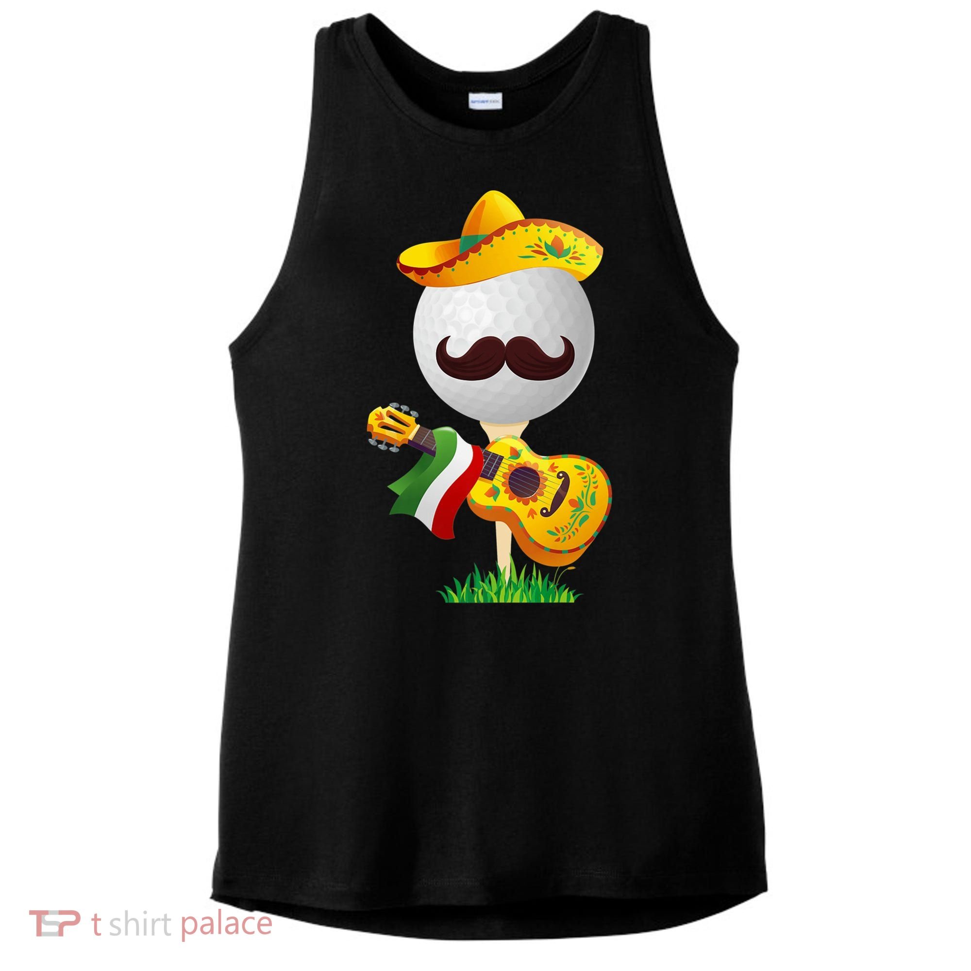Funny Mexican Golf Ball Sombrero Guitar Cinco De Mayo Ladies PosiCharge Tri-Blend Wicking Tank