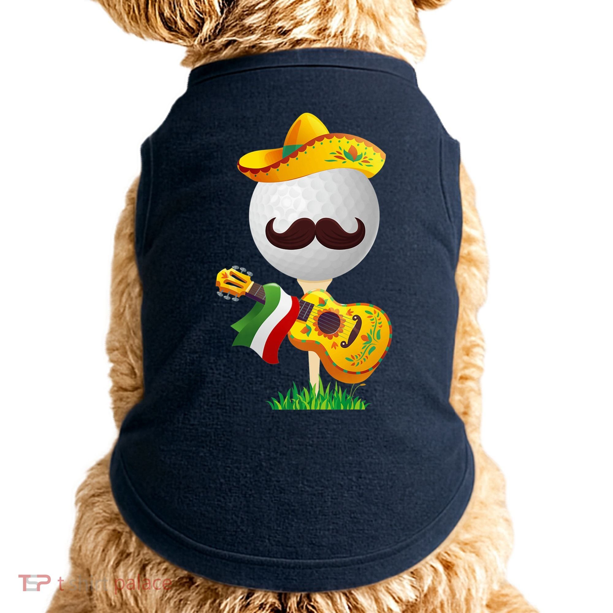 Funny Mexican Golf Ball Sombrero Guitar Cinco De Mayo Doggie Tank