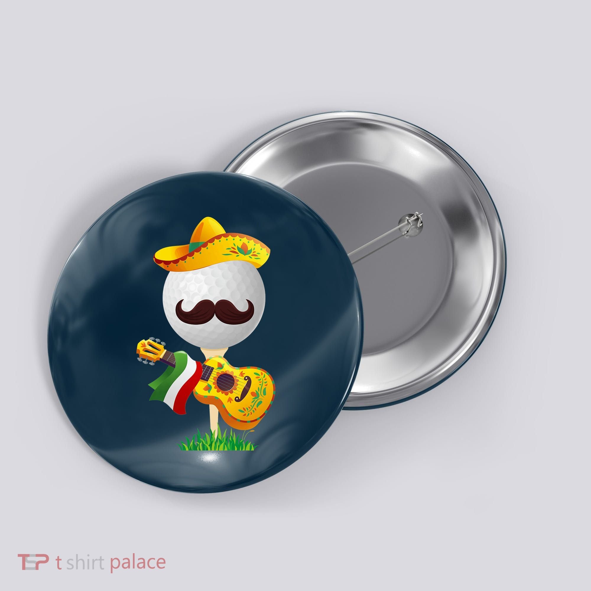 Funny Mexican Golf Ball Sombrero Guitar Cinco De Mayo Button
