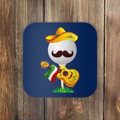 Funny Mexican Golf Ball Sombrero Guitar Cinco De Mayo Coaster