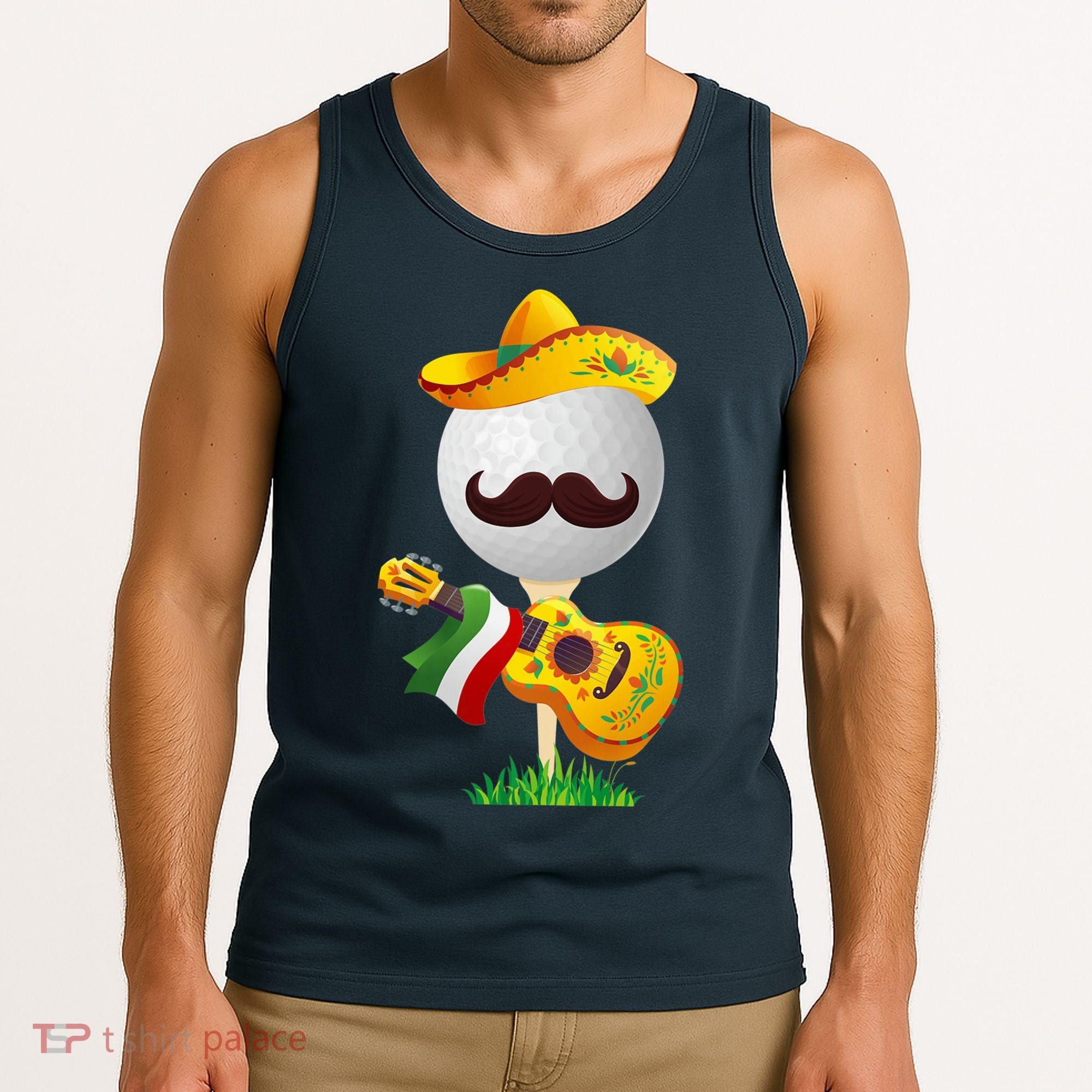 Funny Mexican Golf Ball Sombrero Guitar Cinco De Mayo Tank Top