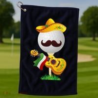 Funny Mexican Golf Ball Sombrero Guitar Cinco De Mayo Golf Towel thumb 1