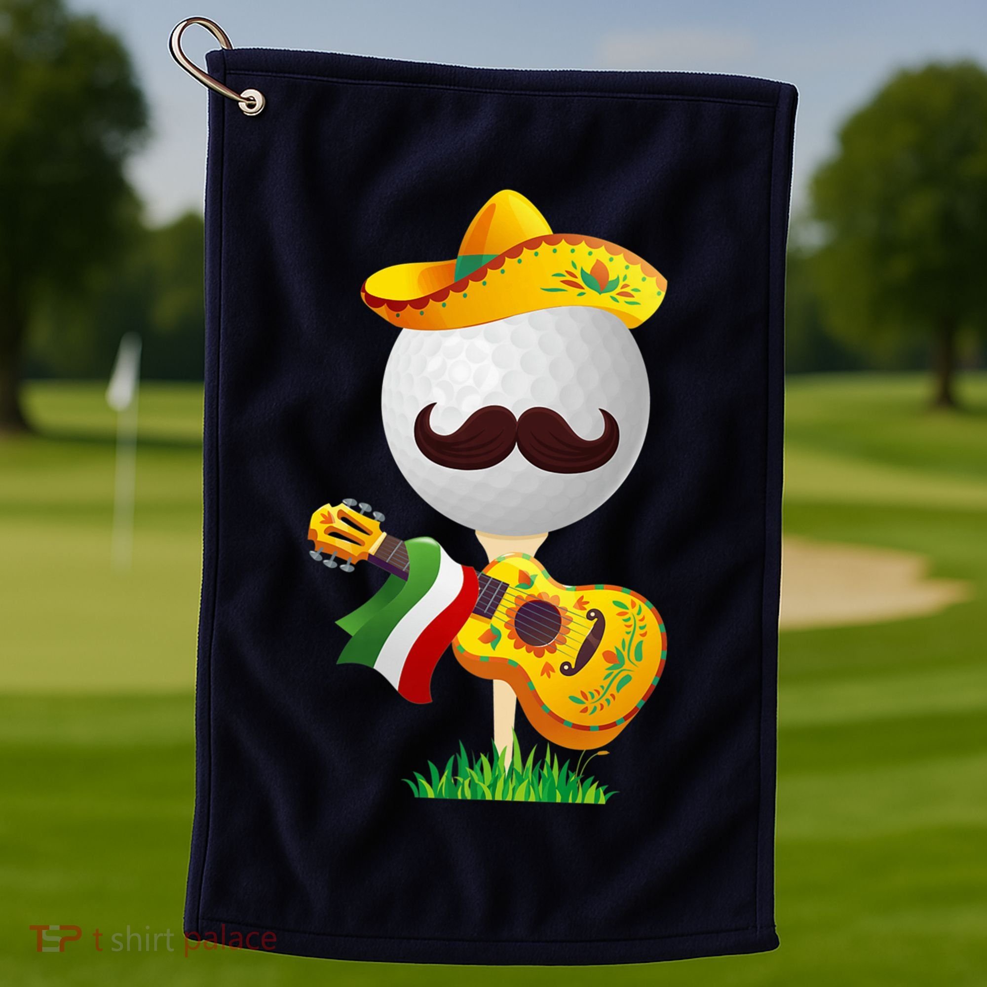 Funny Mexican Golf Ball Sombrero Guitar Cinco De Mayo Golf Towel