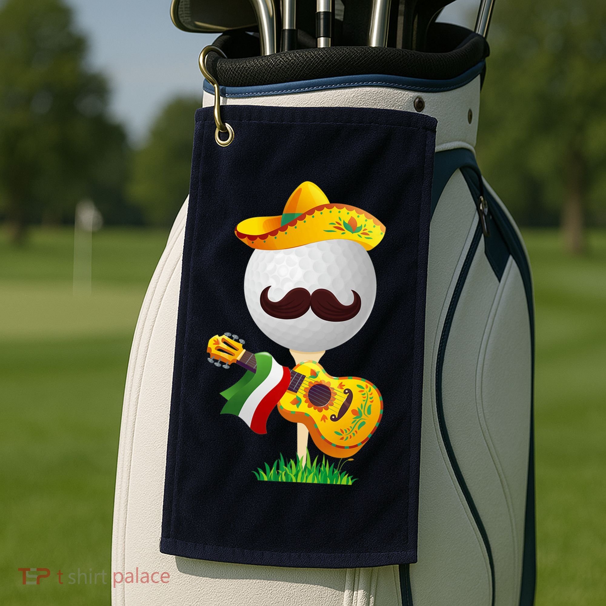 Funny Mexican Golf Ball Sombrero Guitar Cinco De Mayo Golf Towel