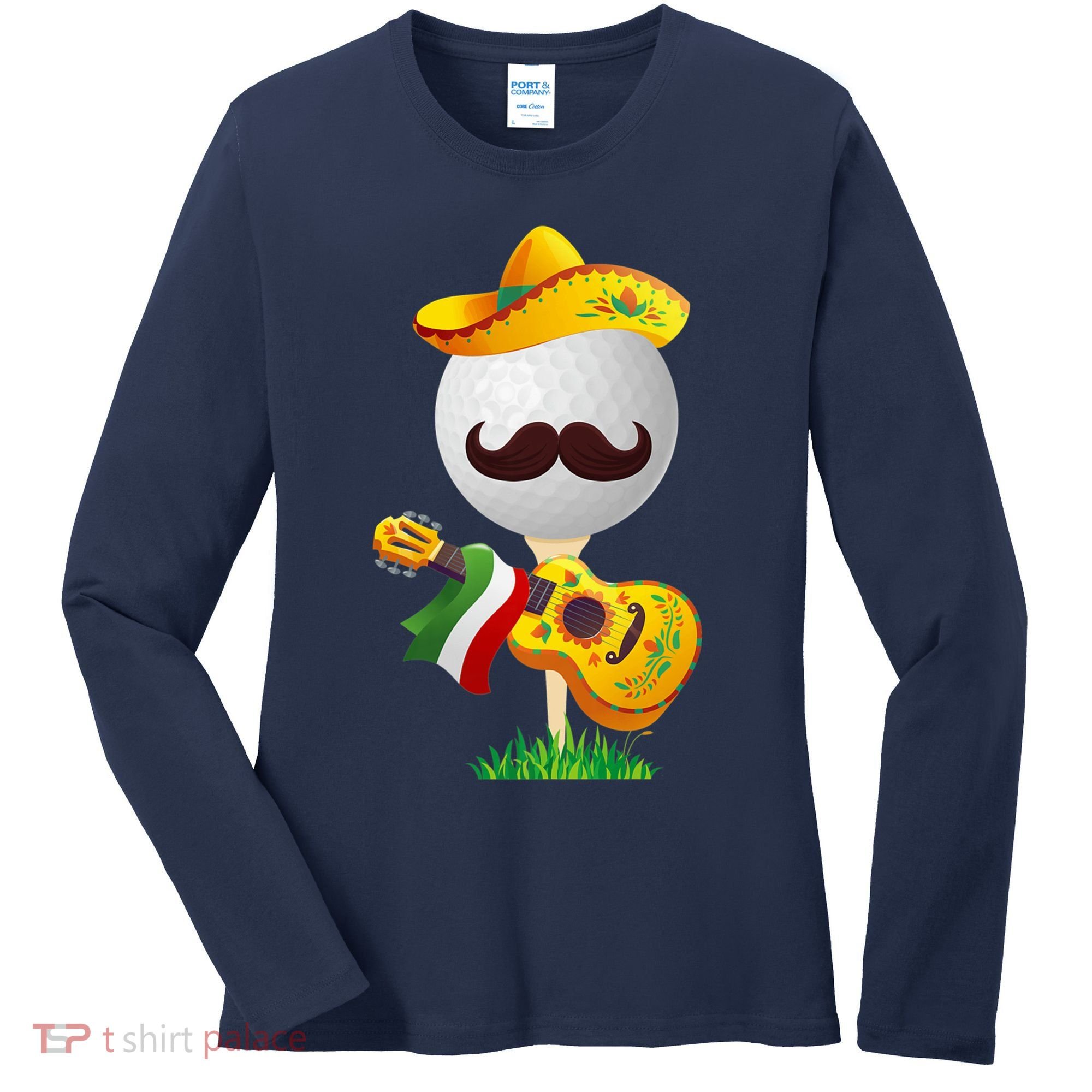 Funny Mexican Golf Ball Sombrero Guitar Cinco De Mayo Women's Long Sleeve Shirt