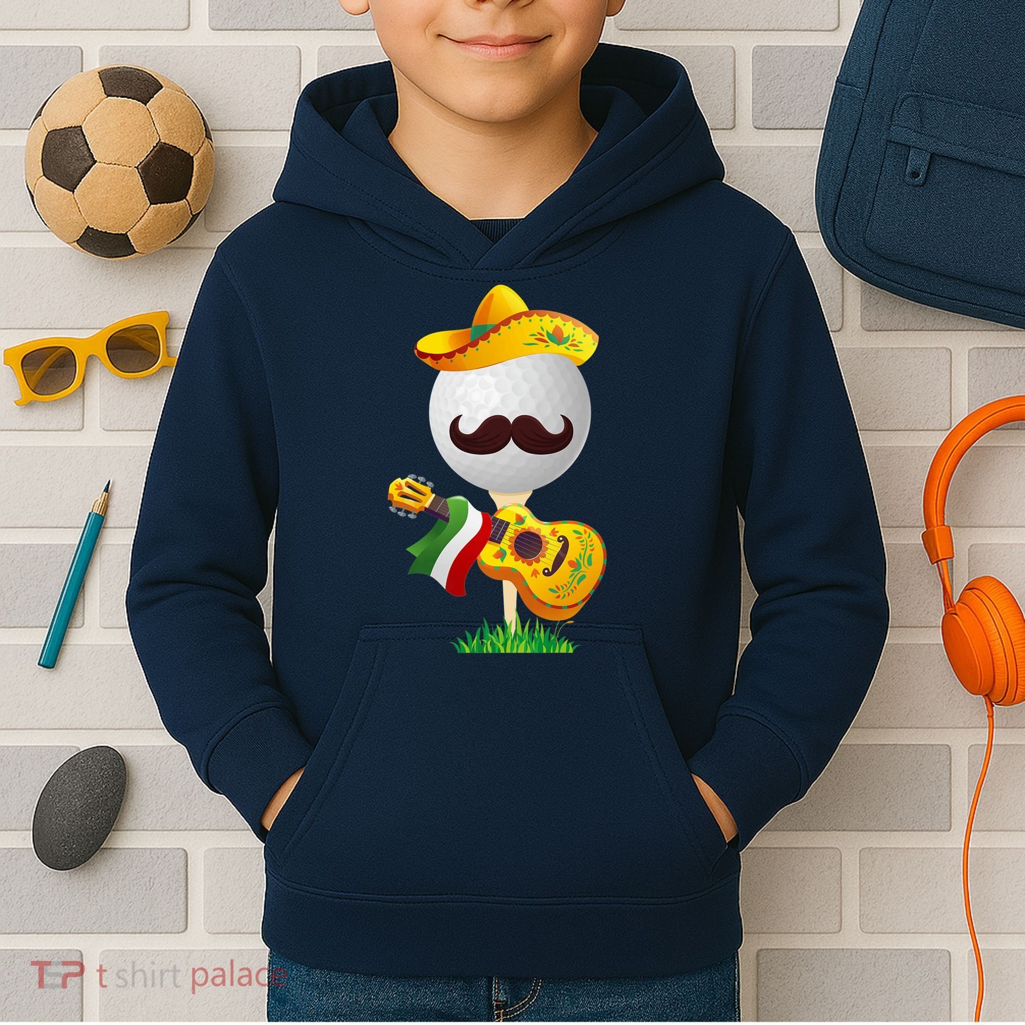 Funny Mexican Golf Ball Sombrero Guitar Cinco De Mayo Kids Hoodie