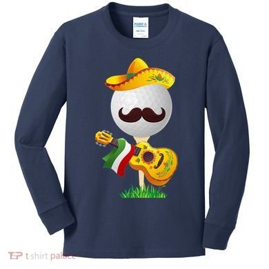 Funny Mexican Golf Ball Sombrero Guitar Cinco De Mayo Kids Long Sleeve Shirt