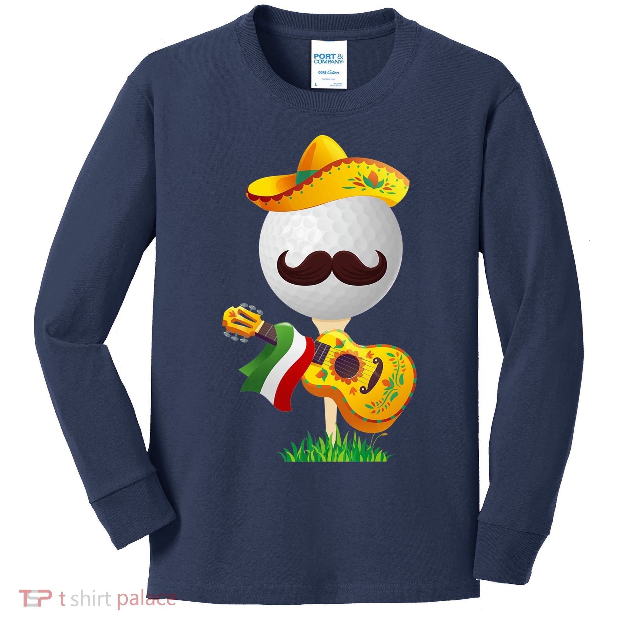 Funny Mexican Golf Ball Sombrero Guitar Cinco De Mayo Kids Long Sleeve Shirt