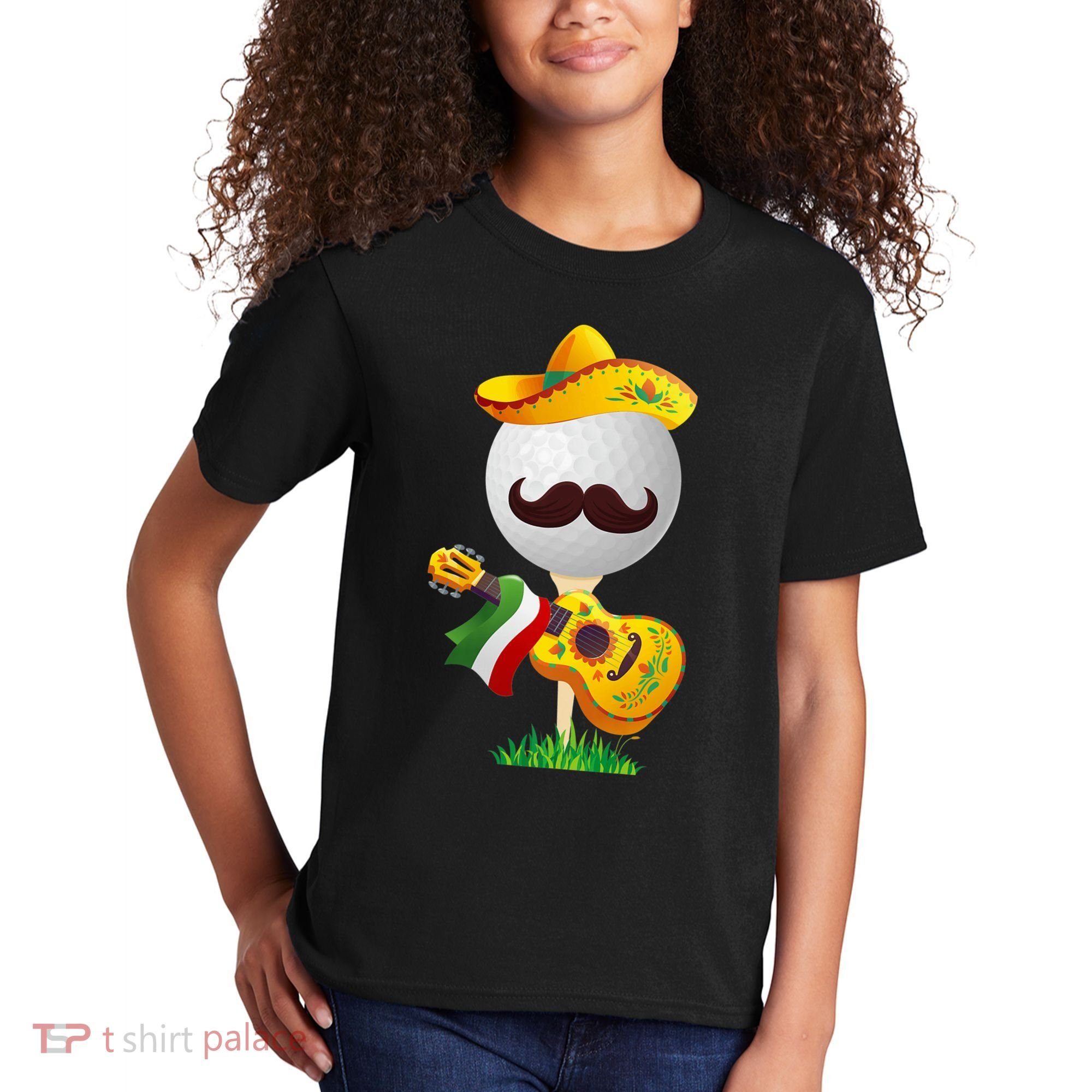 Funny Mexican Golf Ball Sombrero Guitar Cinco De Mayo Kids T-Shirt