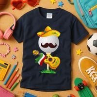 Funny Mexican Golf Ball Sombrero Guitar Cinco De Mayo Kids T-Shirt thumb 3