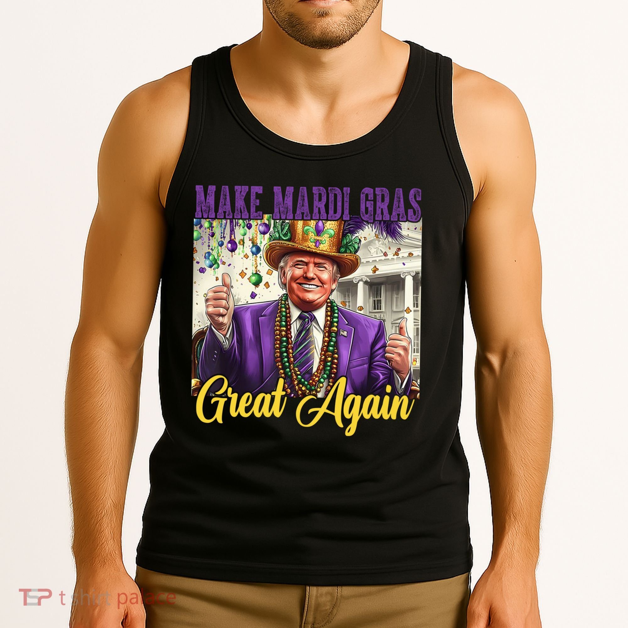 Funny Mardi Gras Donald Trump American Flag Tank Top
