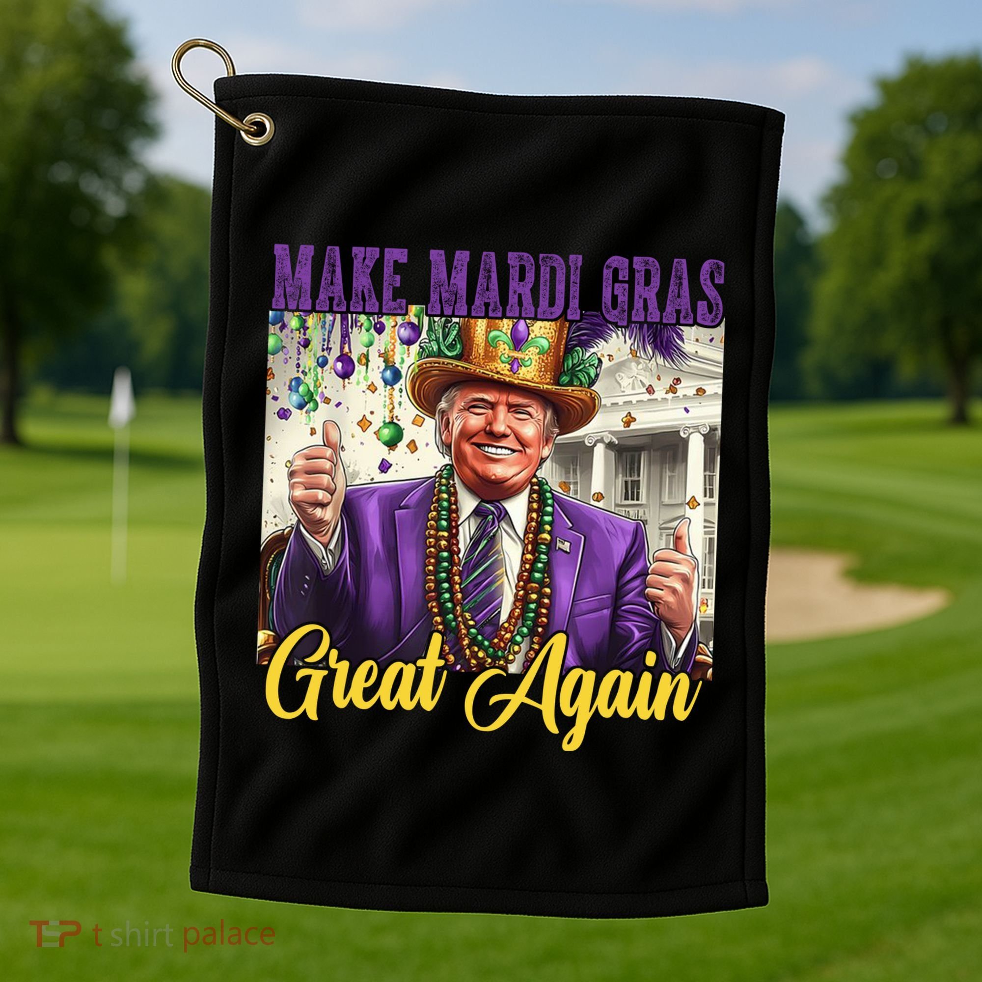 Funny Mardi Gras Donald Trump American Flag Golf Towel