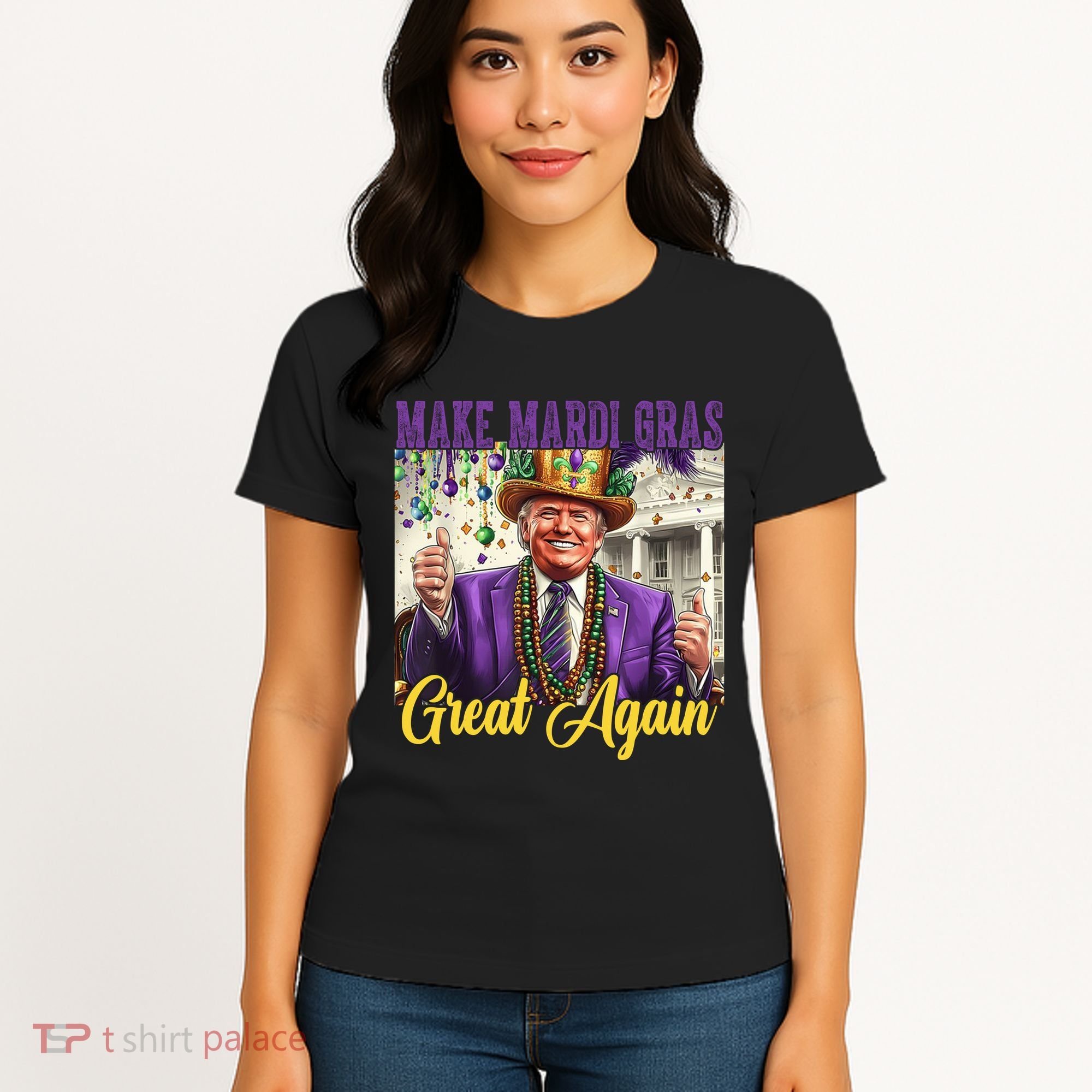 Funny Mardi Gras Donald Trump American Flag Women's T-Shirt