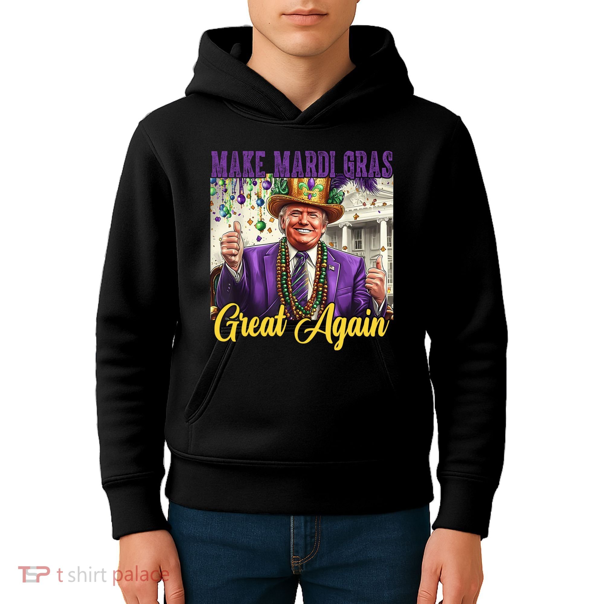 Funny Mardi Gras Donald Trump American Flag Kids Hoodie