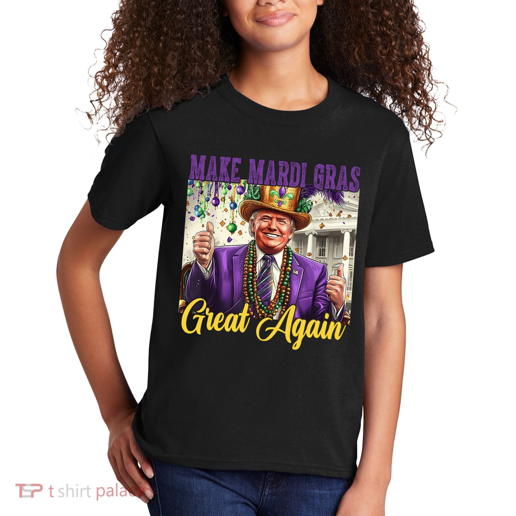 Funny Mardi Gras Donald Trump American Flag Kids T-Shirt