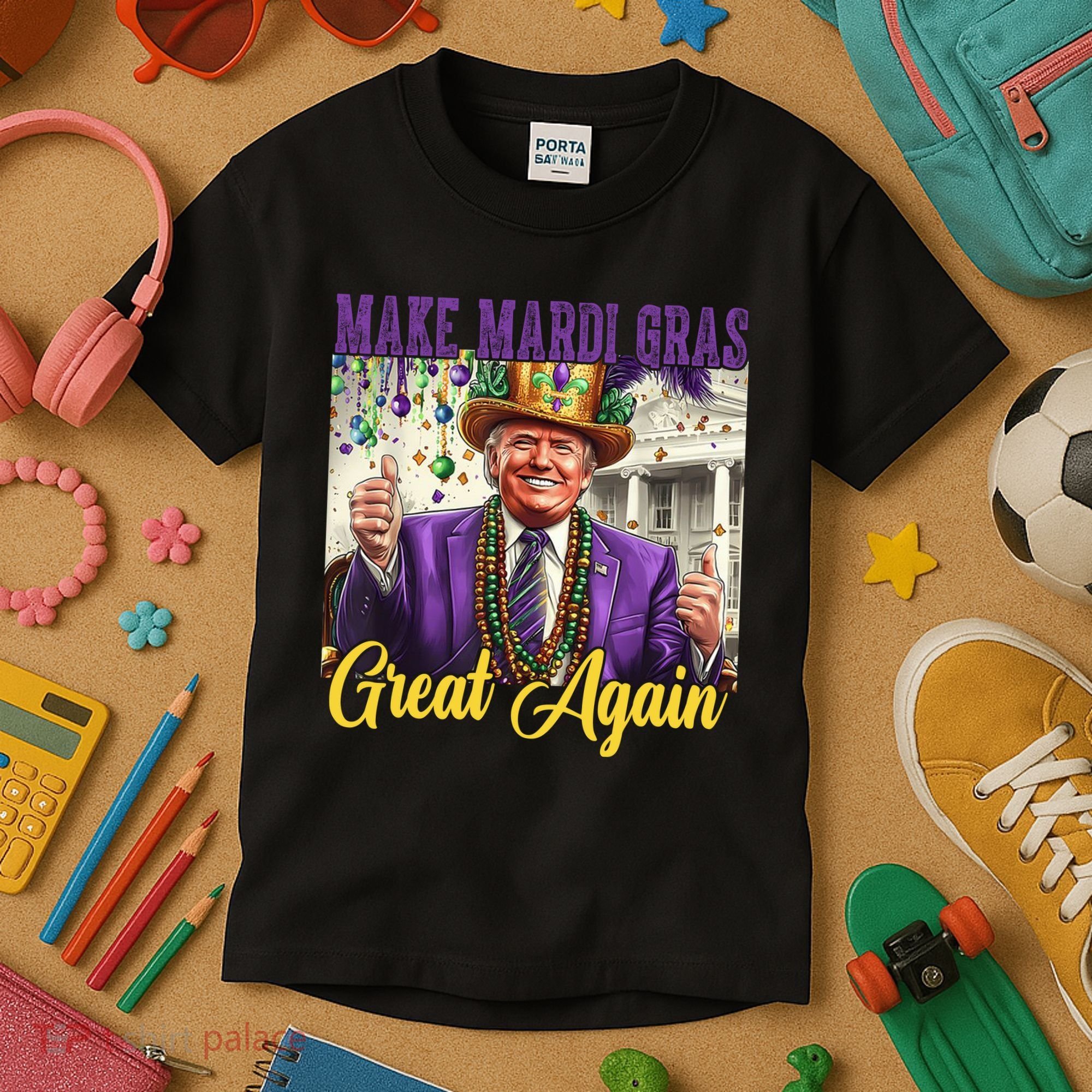 Funny Mardi Gras Donald Trump American Flag Kids T-Shirt