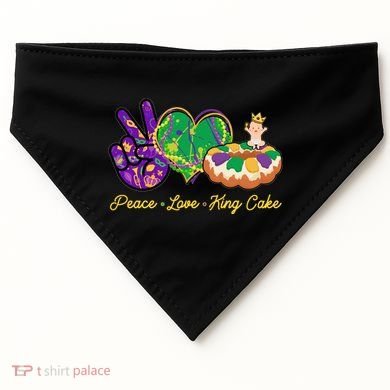 Funny Mardi Gras Peace Love King Cake USA-Made Doggie Bandana
