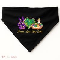 Funny Mardi Gras Peace Love King Cake USA-Made Doggie Bandana thumb 0