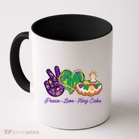 Funny Mardi Gras Peace Love King Cake Coffee Mug thumb 0