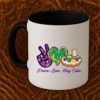 Funny Mardi Gras Peace Love King Cake Coffee Mug thumb 2