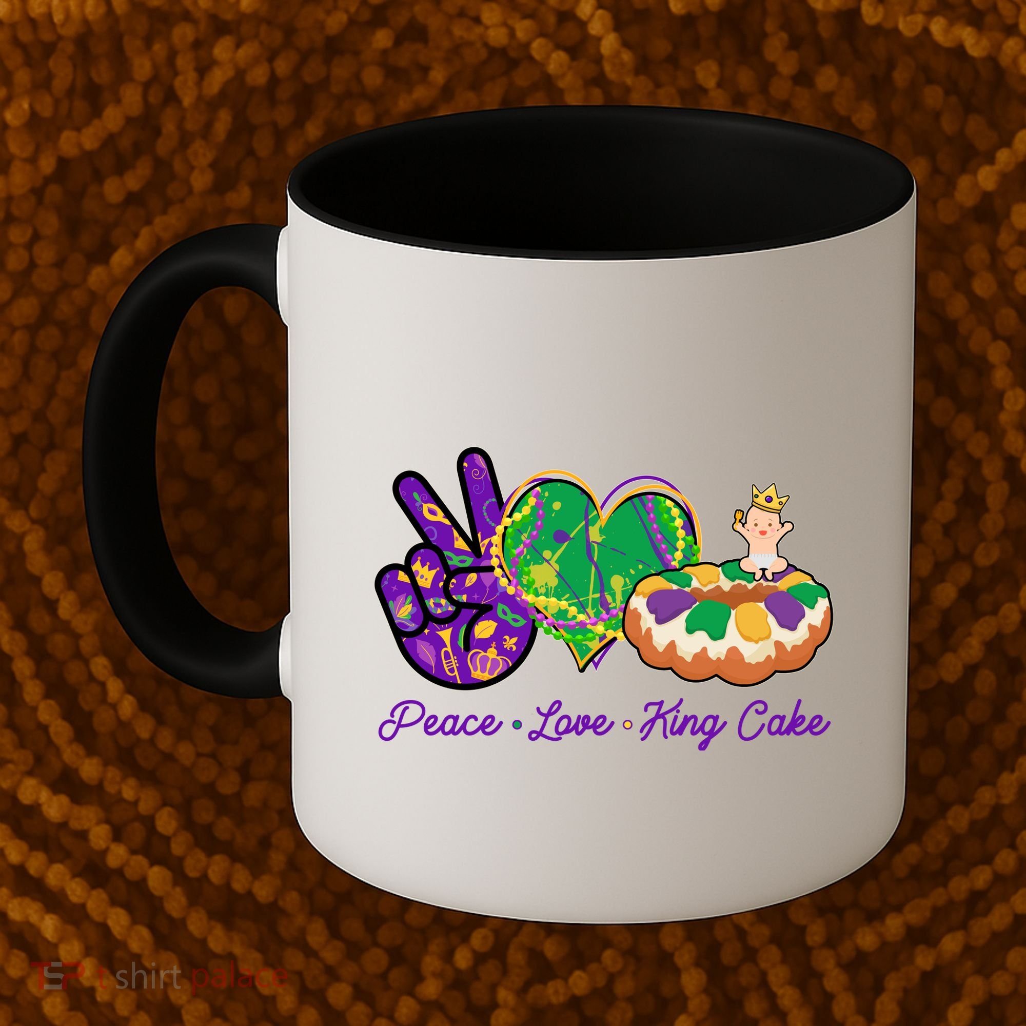Funny Mardi Gras Peace Love King Cake Coffee Mug