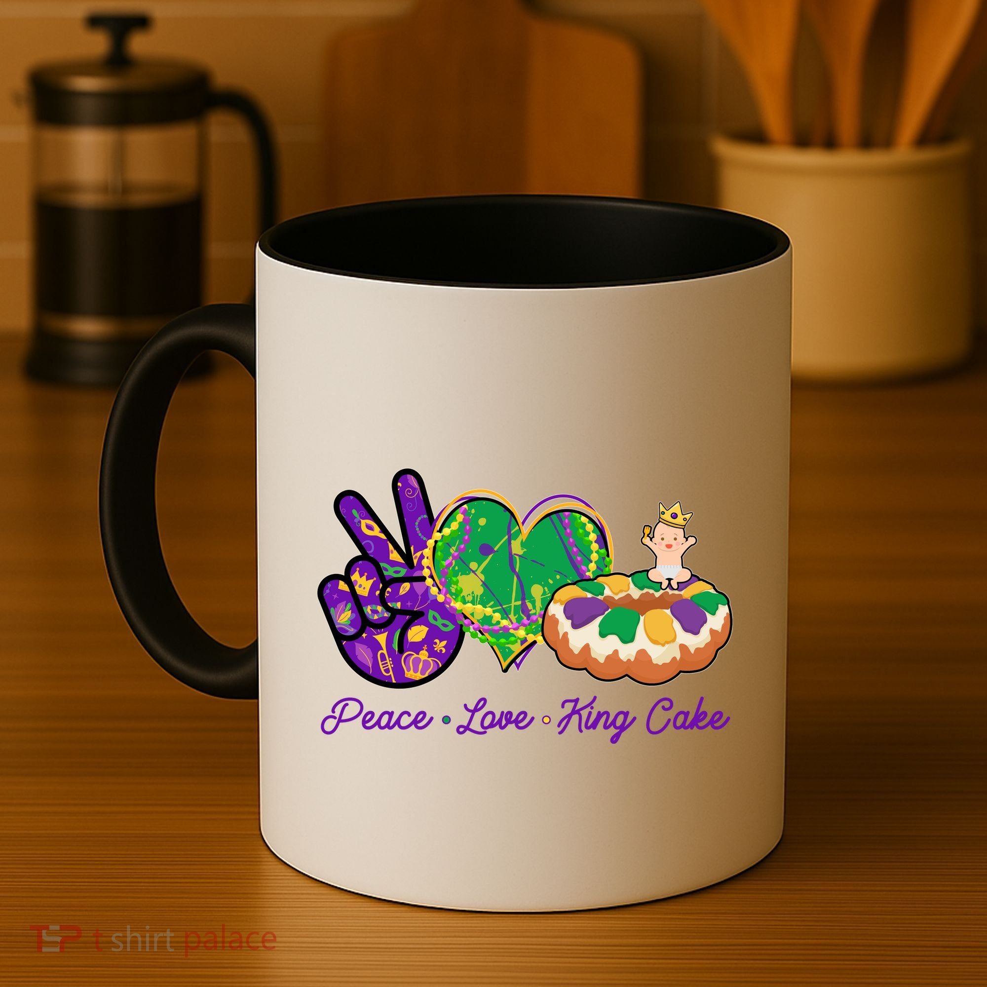 Funny Mardi Gras Peace Love King Cake Coffee Mug