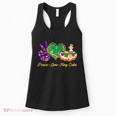 Funny Mardi Gras Peace Love King Cake Women's Tank Top