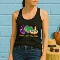 Funny Mardi Gras Peace Love King Cake Women's Tank Top thumb 2