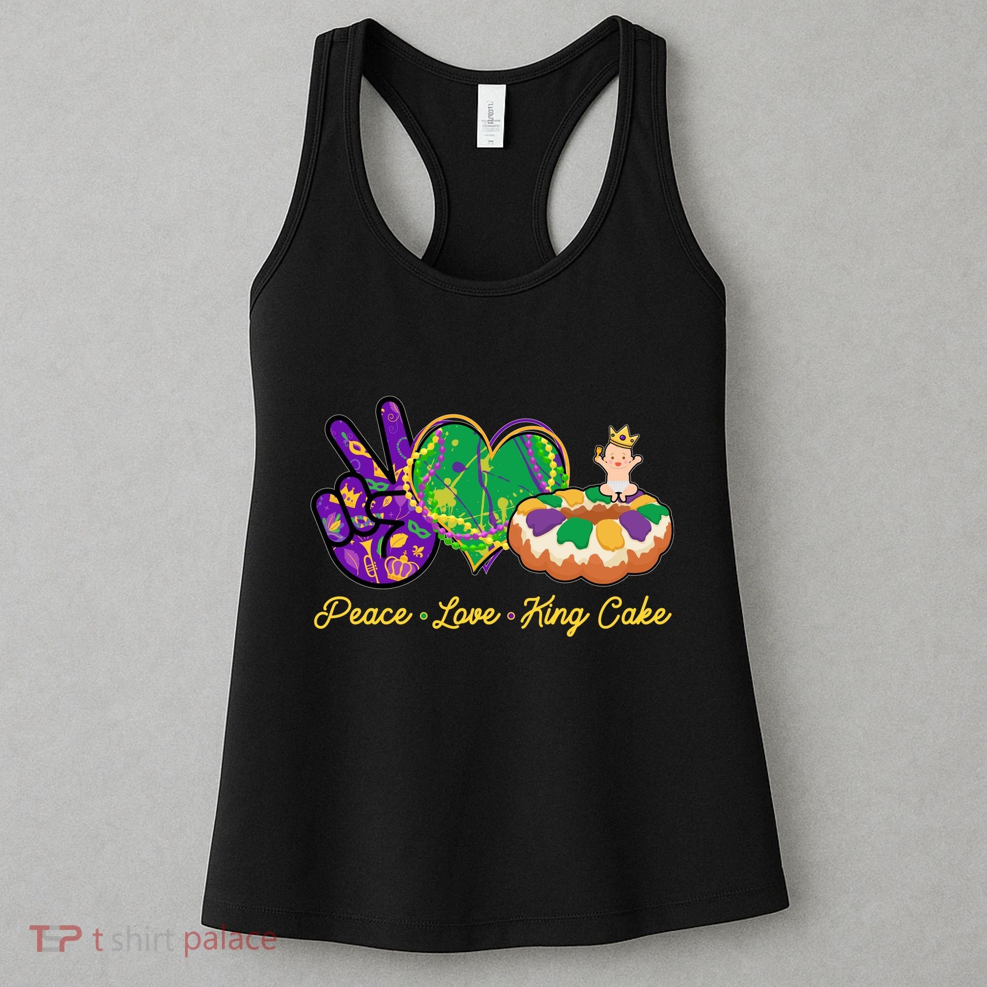 Funny Mardi Gras Peace Love King Cake Women's Tank Top