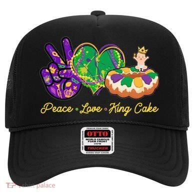 Funny Mardi Gras Peace Love King Cake Hat