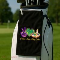 Funny Mardi Gras Peace Love King Cake Golf Towel thumb 2