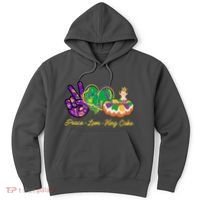 Funny Mardi Gras Peace Love King Cake Hoodie thumb 0