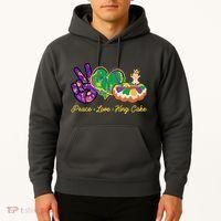 Funny Mardi Gras Peace Love King Cake Hoodie thumb 2