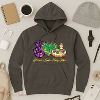 Funny Mardi Gras Peace Love King Cake Hoodie thumb 3
