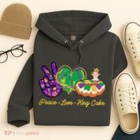 Funny Mardi Gras Peace Love King Cake Hoodie thumb 4