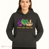 Funny Mardi Gras Peace Love King Cake Hoodie thumb 5