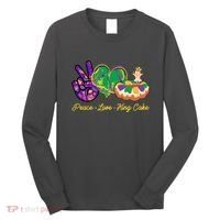 Funny Mardi Gras Peace Love King Cake Long Sleeve Shirt thumb 0