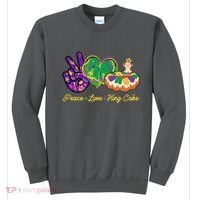 Funny Mardi Gras Peace Love King Cake Sweatshirt thumb 0