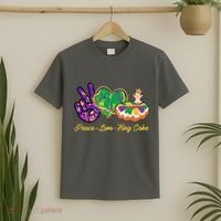 Funny Mardi Gras Peace Love King Cake T-Shirt thumb 2